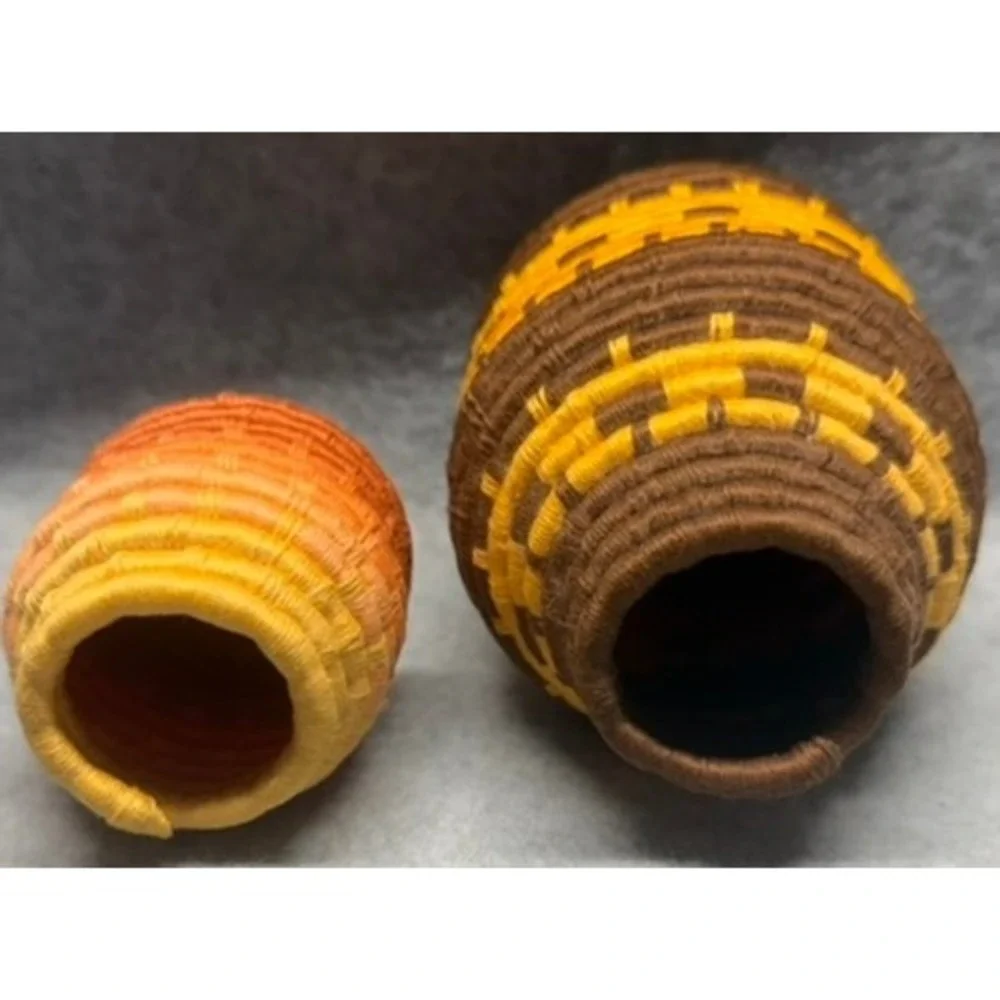 Vintage Tohono O'odham Coiled Olla Baskets Circa 1920 Native American Set of 2